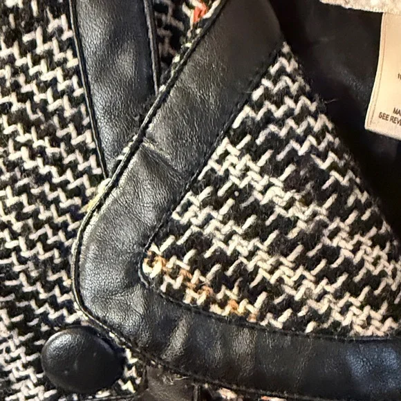 Arden B Glen Plaid Pea Coat: Leather Trim Double Breasted Office Siren - Picture 6 of 16